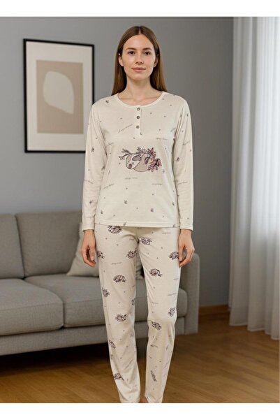 Hukateks 3 Button Long Sleeve Colorful Women's Pajama Set