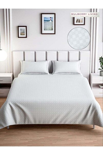 MULBERRY LIVING 100% Cotton - 300Tc Urban Grid Queen Size Flat Bedsheet