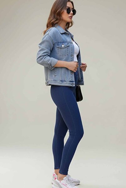 vynor atelier Kadın Denim Görünümlü Tayt - Esnek ve Toparlayıcı Jean Tayt