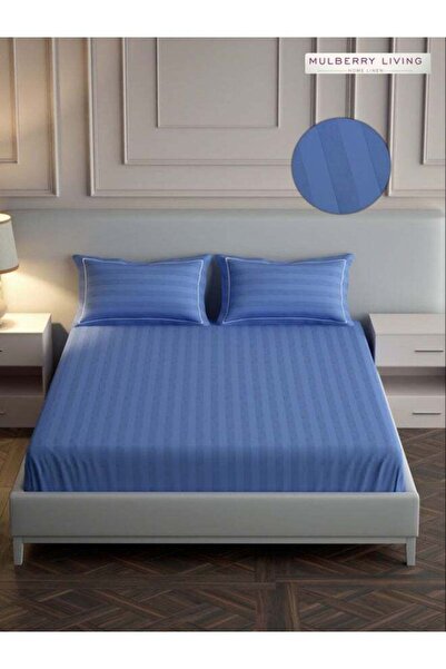 MULBERRY LIVING 100% Cotton - 300Tc Elysian Stripes Queen Size Flat Bedsheet