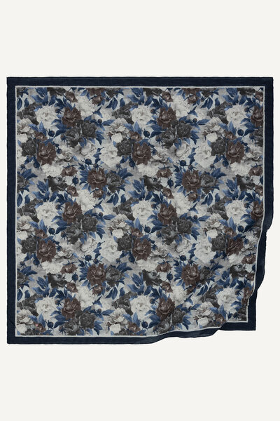 SilkTouch Navy Blue Night Flower Patterned Muslin Scarf