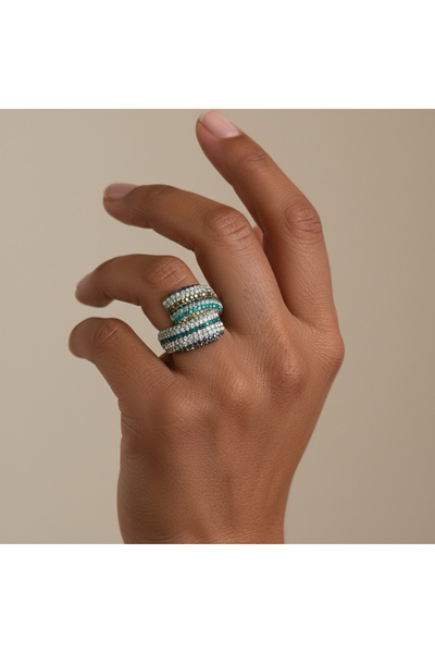 COCOSH TAKI Gold Color Adjustable Stylish Ring with Green Zircon Stone