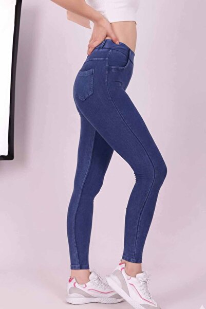 vynor atelier Kadın Denim Görünümlü Tayt - Esnek ve Toparlayıcı Jean Tayt