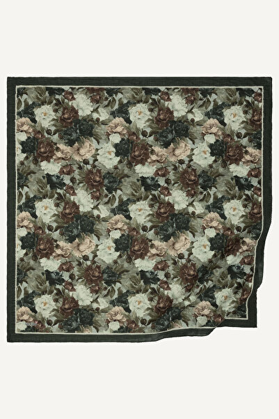 SilkTouch Khaki Night Flower Patterned Muslin Scarf