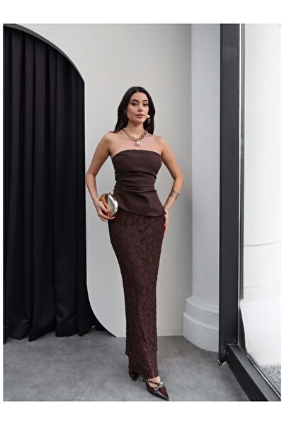 ESRAHELVACI Strapless Skirt Lace Long Dress