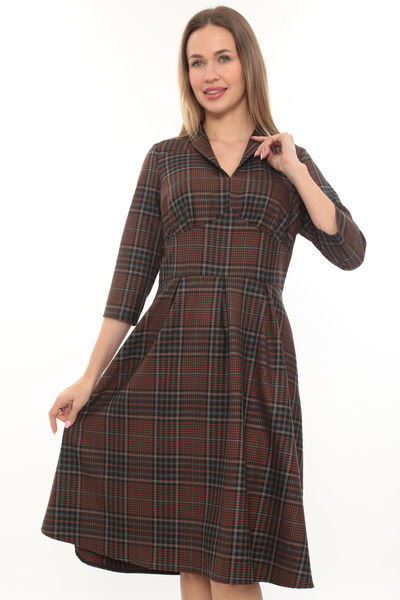 etselements Double-Breasted Plaid Midi Dress with Collar Ets1032