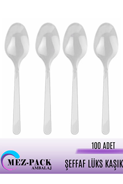 MEZ-PACK Sert Kalın Plastik Kaşık 100 Adet 1. Kalite Lüks Şeffaf Kaşık