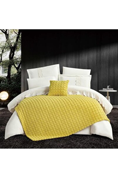 Alhabib bedding Franzi winter double white faux fur bedspread with yellow bla...