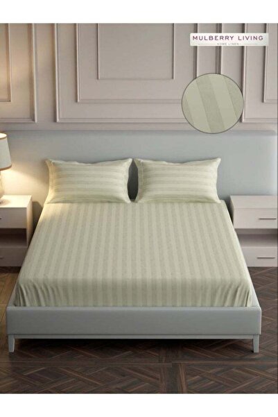 MULBERRY LIVING 100% Cotton - 300Tc Elysian Stripes Queen Size Flat Bedsheet