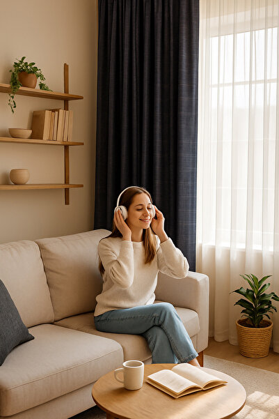 QUBA DECO Linen Textured Blackout Lightproof Extralight Blackout Background C...