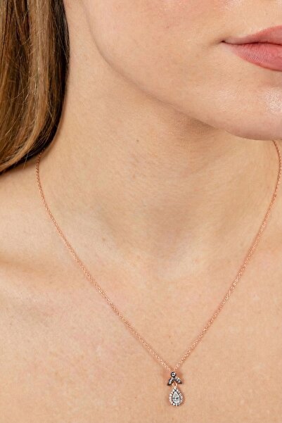 Söğütlü Silver 925 Ayar Gümüş Kolye Rose Gold Kaplama Elmas Montürlü Işıltılı...