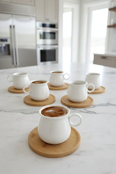 Tohana Kapris 18504 6 Lı Bambu Tabaklı Porselen Kahve Fincanı Takımı