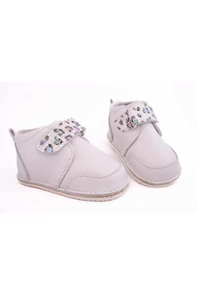 Angel Leather Smiley White Barefoot Boots for Girls
