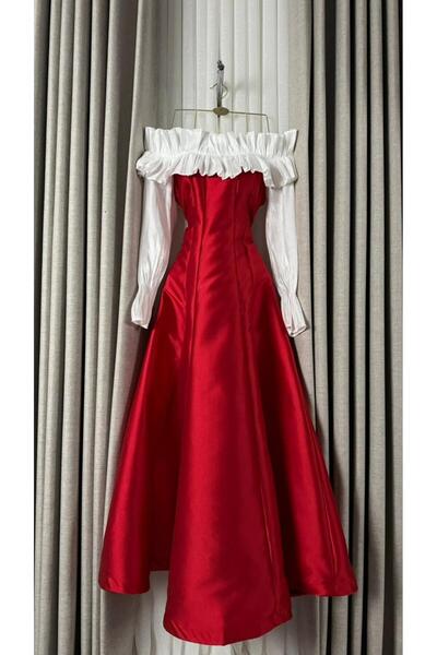 KALDE فستان انيق ازرق على كم زم اوف شولدر