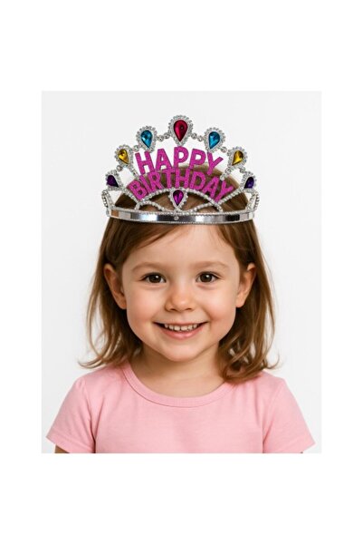 Fırsatkolik Silver Color Happy Birthday Written Birthday Crown 60 cm