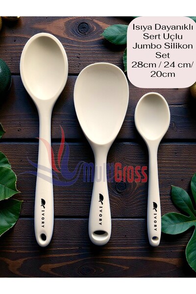 Multiamo Sert Uçlu Isıya Dayanıklı Silikon Uzun Kısa Derin Kaşık 28 Cm-20 cm/...