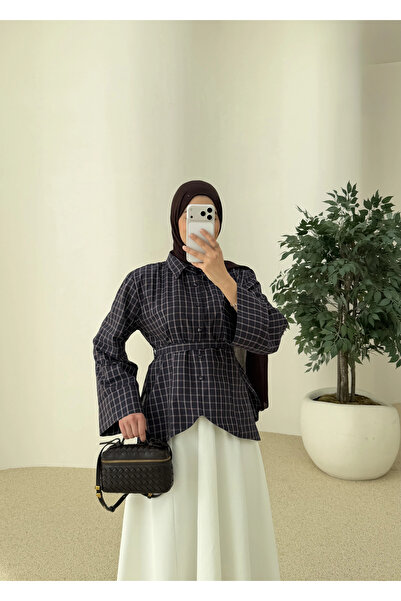 MODA AKSA 2000 Bel detaylı ekose kırmızı geçişli gömlek