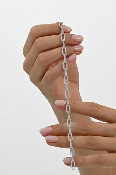 Söğütlü Silver 925 Ayar Gümüş Bileklik Zirkon Taşlı Modern Ataç Zincir Bilekl...