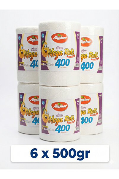 Alyshor Prosoape de hârtie gigant Mega Roll 400, pachet de 6 (6 x 500g)