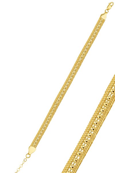 Söğütlü Silver 925 Ayar Gümüş Bileklik Altın Kaplama 3 sıra Top Zincirli Midy...