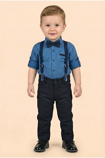 Mnk Baby&Kids طقم قميص وبنطلون للأطفال الذكور مع ربطة عنق M00785 إنديجو