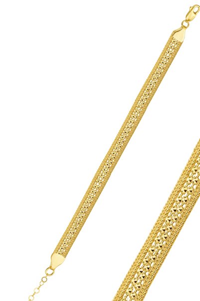 Söğütlü Silver 925 Ayar Gümüş Bileklik Altın Kaplama 4 sıra Top Zincirli Midy...