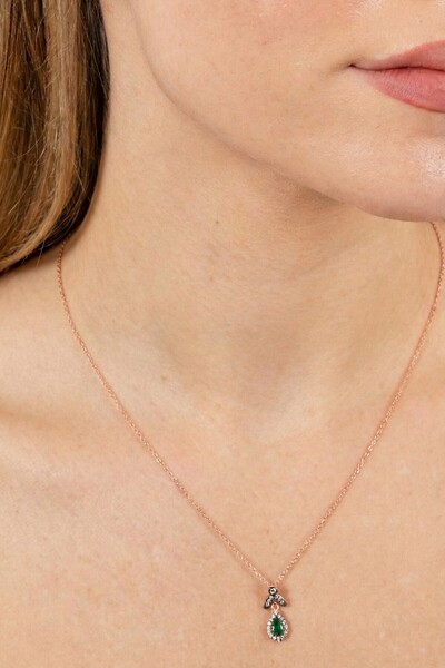 Söğütlü Silver 925 Ayar Gümüş Kolye Rose Gold Kaplama Elmas Montürlü Işıltılı...