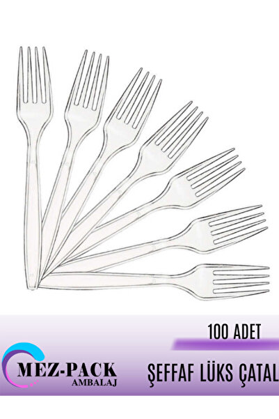 MEZ-PACK Sert Kalın Plastik Çatal 100 Adet 1. Kalite Lüks Şeffaf Kaşık