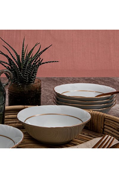 FAYA HOME Güral Porcelain Matte Gilded 13.5 cm Compote Soup Bowl - 12 Pieces