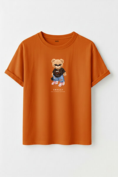 DK DAKSEL Women's Swaggy Teddy Bear Printed Crew Neck Cotton T-Shirt