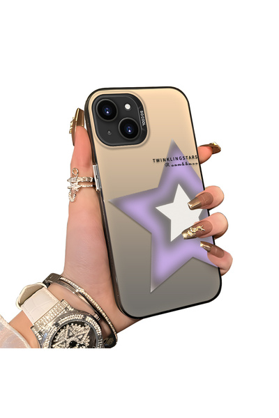 ucuc حافظة فضية ملونة متوافقة مع آيفون 15 بلس/14 بلس بنمط النجوم وسطح لامع مط...