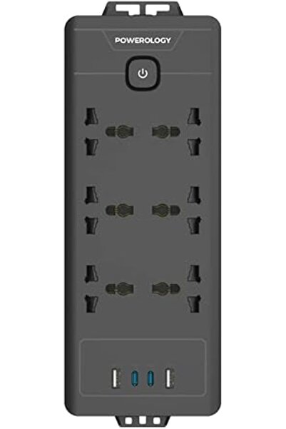 Powerology Power Strip 6-Outlet 2500W AC + 2 USB-C PD 20W + 2 USB-A 18W