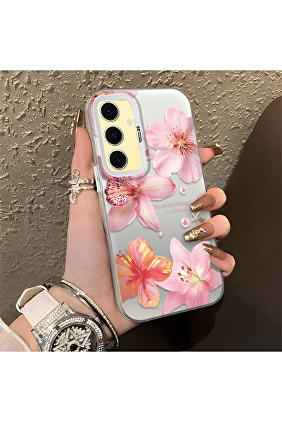 ucuc حافظة فضية اللون متوافقة مع هاتف سامسونج جالاكسي S24 Fe، ذات نمط زهور وس...