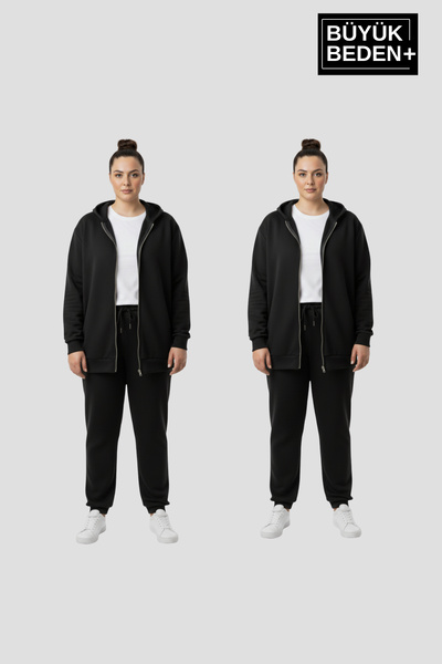 Superlife Women's Plus Size Zippered Hooded 3-Piece Set Thin Sweatshirt Cardi...