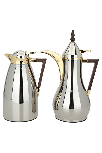 AZOZ MERCHLY Steel Thermos Set, 2 Pieces, 1 Liter - Silver
