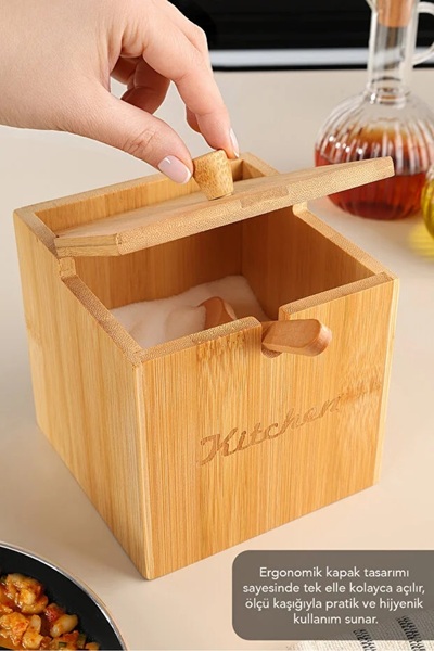 naturelove Kaşıklı Bambu Kapaklı Tuzluk Şekerlik - Dekoratif Mutfak Düzenleyi...