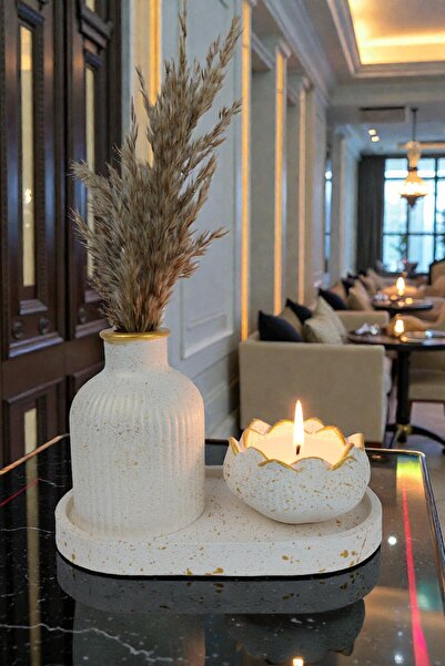 KK Dekoratif 3'lü Vazo ve Mumluk Seti (Çiçek ve Mum Dahil)