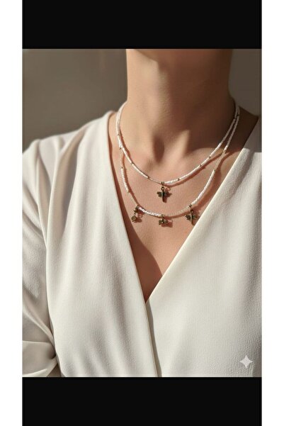 MDGS COLLECTİON قلادة بيضاء مكونة من قطعتين من YUSUFCUKLU