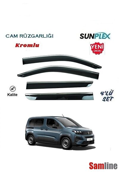 SUNPLEX Kromlu Cam Rüzgarlığı Yeni peugeot Rifter (2024-2025-2026) 4'lü Set