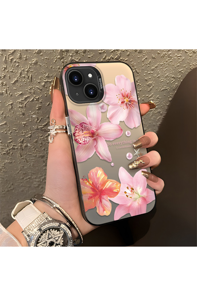ucuc iPhone 15 Plus/14 Plus Uyumlu Çiçek Desenli Mat Parlak Yüzey Darbe Korum...