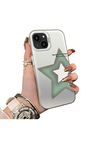 ucuc iPhone 13 Uyumlu Yıldız Desenli Mat Parlak Yüzey Darbe Koruma Renkli Güm...