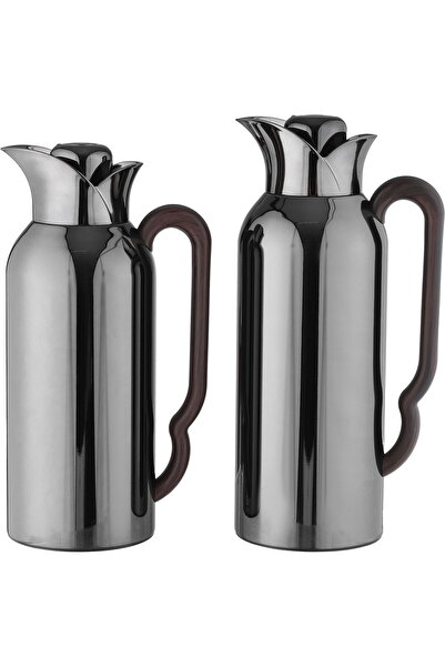 AZOZ MERCHLY طقم ترمس، قطعتان، 0.7/1 لتر، مصنوع من الزجاج من الداخل، بمقبض خش...