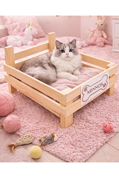 Taata Dizayn سرير قطط خشبي طبيعي 50x30x25 سم - سرير قطط خشبي مرتفع (مصنوع من ...