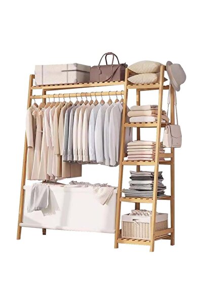 KEKE Modern Bamboo Trapezoid Stand – Clothes, Hats & Bag Organizer, 130cm