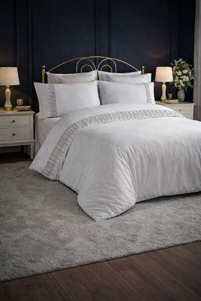 VELLON HOME 6-Piece Embroidered Bedding Set Double Size Lucca Gray