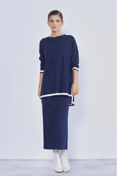 Nuss tunik kol çizgili dar etekli tkm