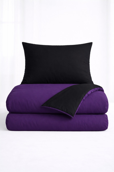 İQON Flat Duvet Cover+Pillowcase Set 100% Cotton Single Size Purple-Black