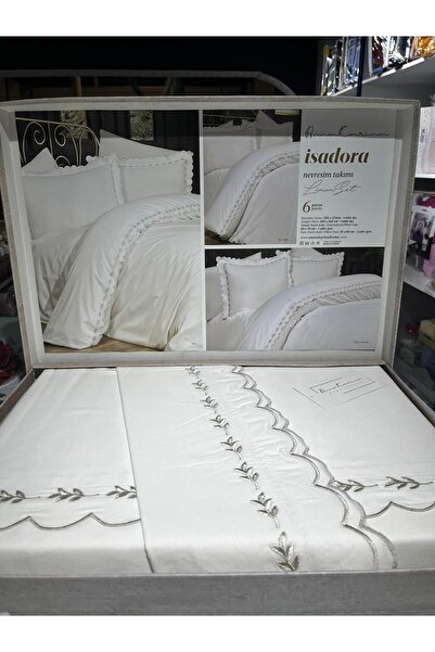 VELLON HOME 6-Piece Embroidered Bedding Set Double Size Isadora Stone