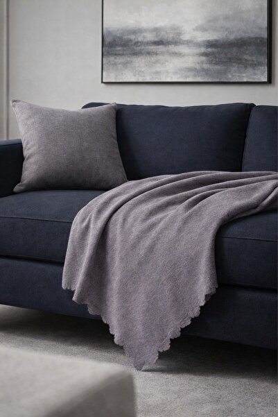 Bizdenuygunuyok غطاء أريكة مصنوع من القطن بنسبة 100% باللون الرمادي - غطاء وا...