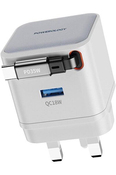 Generics Powerology GAN PD35W Dual-Port Charger with Retractable Cable - White